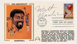 1991 WILT CHAMBERLAIN (HOF) SIGNED FIRST DAY COVER WITH SILK CACHE "100TH ANNIVERSARY BASKETBALL."