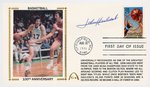 1991 JOHN HAVLICEK (HOF) SIGNED FIRST DAY COVER WITH SILK CACHE "100TH ANNIVERSARY BASKETBALL."