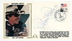 1984 RICHARD "THE KING" PETTY SIGNED FIRST DAY COVER WITH SILK CACHE "200 VICTORIES."