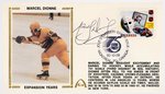 1992 MARCEL DIONNE (HOF) SIGNED FIRST DAY COVER WITH SILK CACHE "EXPANSION YEARS."