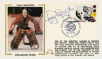 1992 TONY ESPOSITO (HOF) SIGNED FIRST DAY COVER WITH SILK CACHE "EXPANSION YEARS."