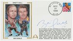 1992 BRETT HULL (HOF) SIGNED FIRST DAY COVER WITH SILK CACHE "500 GOALS."