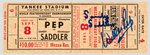 1950 WILLIE PEP VS. SANDY SADDLER DOUBLE-SIGNED FULL TICKET.