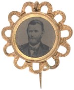 GRANT FERROTYPE IN ORNATE BRASS SHELL BADGE DeWITT 1868-125.