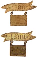 CLEVELAND & HARRISON PAIR OF CHARMING "1888" BRASS BADGES.