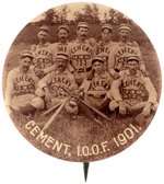 1901 CEMENT, I.O.O.F. BASEBALL TEAM REAL PHOTO BUTTON.