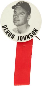 C. 1969 DERON JOHNSON PM10 STADIUM BUTTON W/RIBBON.