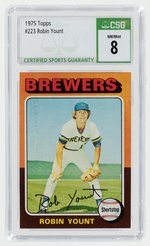 1975 TOPPS #223 ROBIN YOUNT ROOKIE CARD (HOF) CSG 8 NM/MINT.