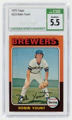 1975 TOPPS #223 ROBIN YOUNT ROOKIE CARD (HOF) CSG 5.5 EXCELLENT+.