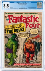 FANTASTIC FOUR #12 MARCH 1963 CGC 3.5 VG- (FANTASTIC FOUR VS. INCREDIBLE HULK).