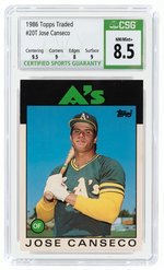 1986 TOPPS TRADED #20T JOSE CANSECO ROOKIE CARD CSG 8.5 NM/MINT+.