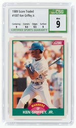 1989 SCORE TRADED #100T KEN GRIFFEY JR. ROOKIE CARD (HOF) CSG 9 MINT.