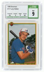 1990 BOWMAN #117 LARRY WALKER ROOKIE CARD (HOF) CSG 9 MINT.