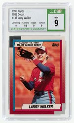 1990 TOPPS #133 LARRY WALKER ROOKIE CARD (HOF) CSG 9 MINT.