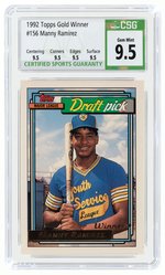 1992 TOPPS GOLD WINNER #156 MANNY RAMIREZ ROOKIE CARD CSG 9.5 GEM MINT.