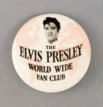 "THE ELVIS PRESLEY WORLD WIDE FAN CLUB" BUTTON W/LETTER, ENVELOPE.