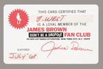 "JAMES BROWN DON'T BE A DROPOUT FAN CLUB" CARD AND BUTTONS.