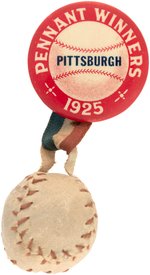 1925 PITTSBURGH PIRATES NATIONAL LEAGUE "PENNANT WINNERS" BUTTON W/BASEBALL ATTACHMENT.