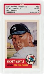 1991 TOPPS ARCHIVES #82 MICKEY MANTLE 1953 REPRINT (HOF) PSA 9 MINT.