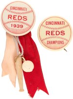 1939 CINCINNATI REDS BUTTON PAIR INCLUDING "CHAMPIONS" VARIETY.