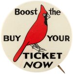 1940s ST. LOUIS CARDINALS BOOSTER REBUS BUTTON PROMOTING TICKET SALES.