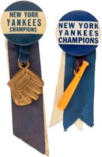 C. 1942-1943 NEW YORK YANKEES "CHAMPION" BUTTON VARIETIES PAIR.