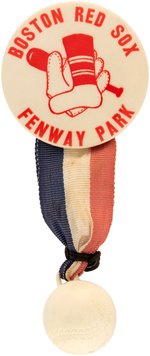 1950s BOSTON RED SOX "FENWAY PARK" BUTTON WITH ATTACHMENT.