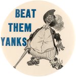 1953 BROOKLYN DODGERS BUM "BEAT THEM YANKS" WORLD SERIES LARGE BUTTON WITH WILLARD MULLIN ART.