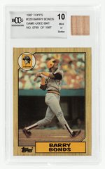 1987 TOPPS #320 BARRY BONDS ROOKIE GAME USED BAT RELIC #0799 OF 1987 10 MINT OR BETTER.