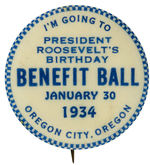 ROOSEVELT EARLY AND RARE BIRTHDAY BALL BUTTON.