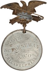 1889 BOXING SCENE (BASEBALL ALSO KNOWN) MEDAL W/HANGER FROM PHILADELPHIA MAKER OF WATERPROOF COATS.