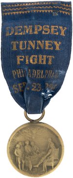 1926 DEMPSEY - TUNNEY SESQUI-CENTENNIAL FIGHT SERIALLY NUMBERED "OFFICIAL" BUTTON & MEDALLION ON RIBBON.