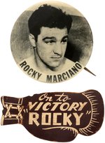 C. 1952 "ROCKY MARIANO" BUTTON AND LEATHER GLOVE BADGE " ON TO VICTORY 'ROCKY'".