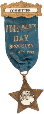 1933 HONUS WAGNER (HOF) DAY "COMMITTEE" RIBBON BADGE WITH REAL PHOTO MEDALLION.