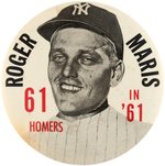 1961 ROGER MARIS "61 HOMERS IN '61" RARE LARGE BUTTON.