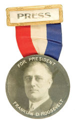 LARGE FDR 1932 "PRESS" RIBBON BADGE.