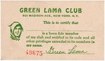 GREEN LAMA GOLDEN AGE COMIC BOOK CLUB KIT ENVELOPE/MEMBERSHIP CARD/CODE CHART.