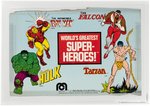 MEGO "WORLD'S GREATEST SUPER-HEROES" STORE DISPLAY BOX LID W/MARVEL HEROES AND TARZAN CAS 70+.