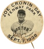 1938 JOE CRONIN (HOF) DAY FENWAY PARK RARE BUTTON.