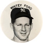 1950s WHITEY FORD (HOF) SIZE VARIETY PAIR OF REAL PHOTO PM10 STADIUM BUTTONS.