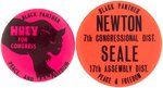 "HUEY FOR CONGRESS" AND "NEWTON SEALE" BLACK PANTHER PARTY 1968 CAMPAIGN BUTTONS.