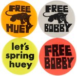 "FREE HUEY" & "FREE BOBBY" QUARTET OF BLACK PANTHER PARTY CIVIL RIGHTS BUTTONS.