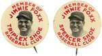 C. 1940 JIMMIE FOXX (HOF) SHOE ENDORSEMENT BASEBALL CLUB (SPONSOR VARIETY) BUTTON PAIR.