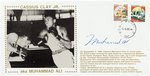 1990 MUHAMMAD ALI SIGNED FIRST DAY COVER WITH SILK CACHE "CASSIUS CLAY JR. - AKA MUHAMMAD ALI."