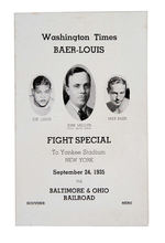 JOE LOUIS/MAX BAER 1935 FIGHT SOUVENIR MENU.