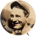 1930s LOU GEHRIG (HOF) "NEW YORK YANKEES" RARE PM10 REAL PHOTO BUTTON.