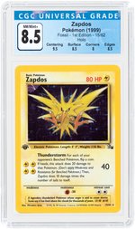 1999 POKÉMON FOSSIL SET ZAPDOS 15/12 HOLO 1ST EDITION CGC 8.5 NM/MINT+.