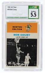 1961-62 FLEER #49 BOB COUSY IN ACTION (HOF) CSG 5.5 EXCELLENT+.