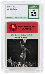 1961-62 FLEER #46 ELGIN BAYLOR IN ACTION (HOF) CSG 6.5 EX/NM+.