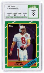 1986 TOPPS #374 STEVE YOUNG (HOF) ROOKIE CARD CSG 8 NM/MINT.